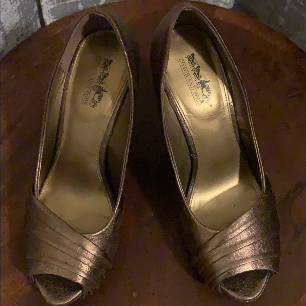 Coach and Four - Gold open toe heels